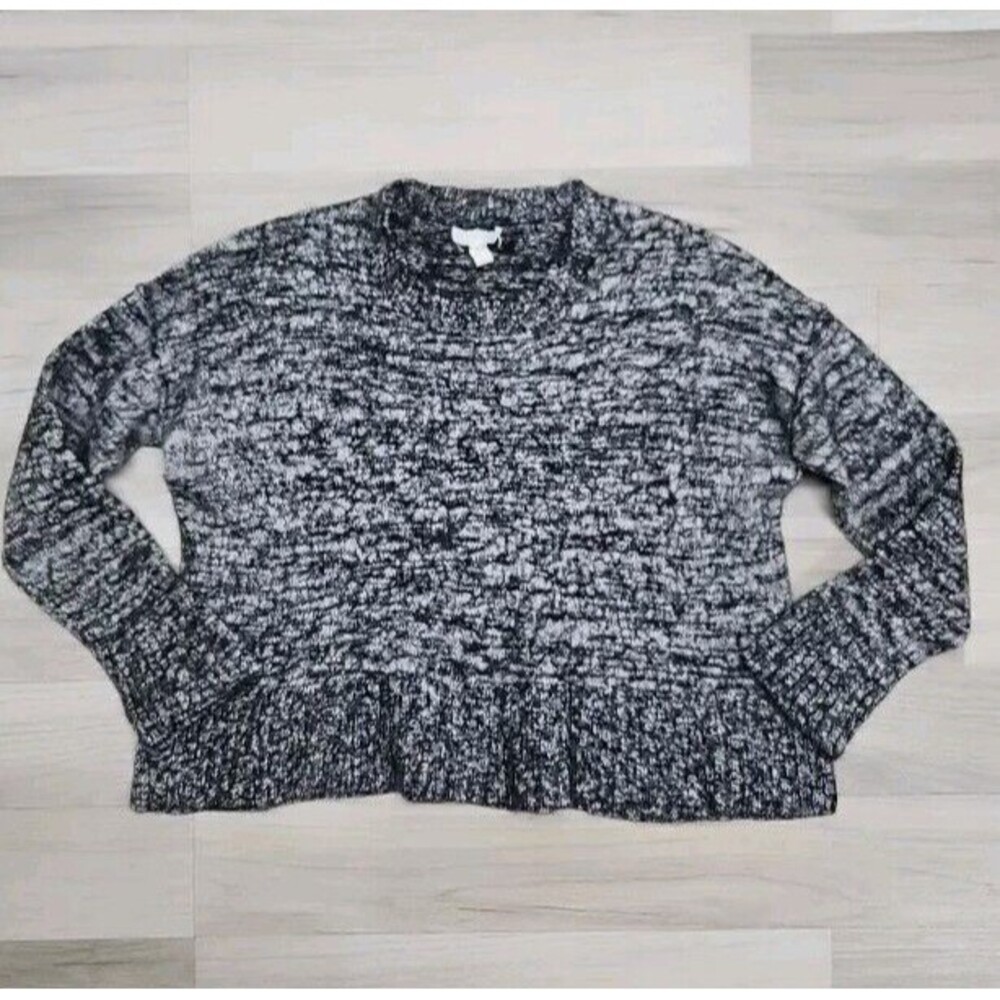 Eileen Fisher Womens Black Heather Cropped Sweater Small  Petite Alpaca Cotton